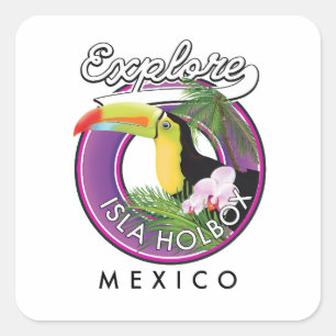 Verken Isla Holbox strand Mexico reizen patch Post Vierkante Sticker