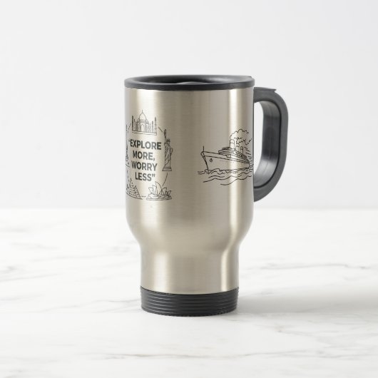 Verken Meer, Maak Je Minder Zorgen Tumbler–Minimal Reisbeker (Voorkant rechts)