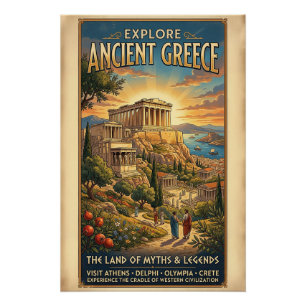 Verken Oud-Griekenland Vintage Reisposter Perfect Poster