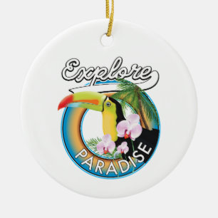 Verken Paradijs Reis logo cartoon koffiemok Keramisch Ornament