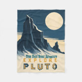 Verken Pluto Vintage Reisposter - Retro Ruimte Fleece Deken (Voorkant)