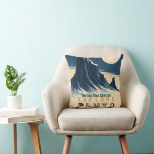 Verken Pluto Vintage Reisposter - Retro Ruimte Kussen
