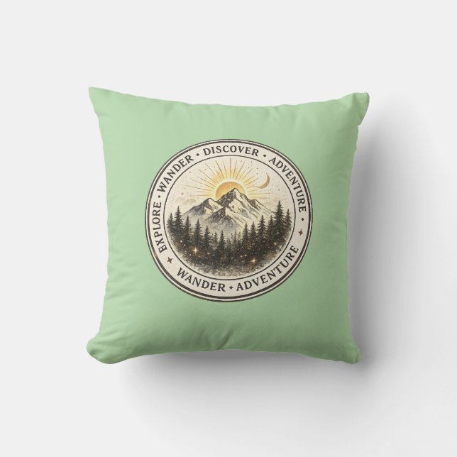 Verken Wander Ontdek Sage Green Berg Deken  Kussen (Voorkant)