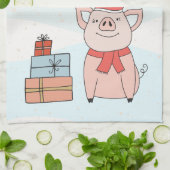 Verkennend kerstfeest met cartoon biggen en sneeuw theedoek (Gevouwen)