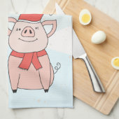 Verkennend kerstfeest met cartoon biggen en sneeuw theedoek (Quarter Fold)