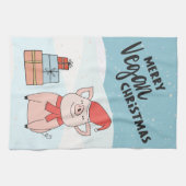 Verkennend kerstfeest met cartoon biggen en sneeuw theedoek (Horizontaal)