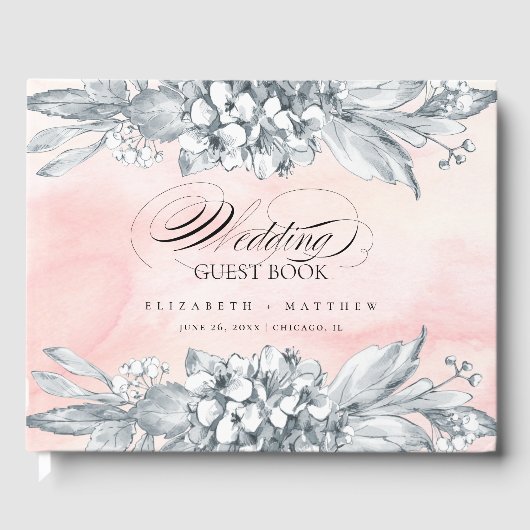 Verketting Flowers Blush Pink Waterverf Weddenscha Gastenboek (Voorkant)