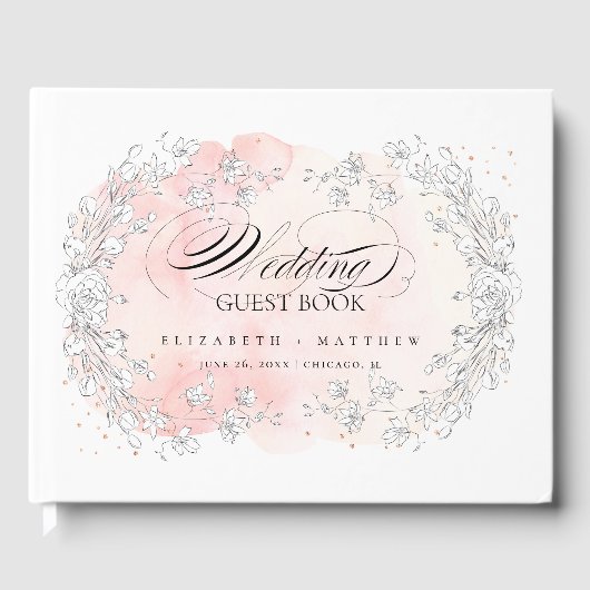 Verketting Flowers Blush Pink Waterverf Weddenscha Gastenboek (Voorkant)