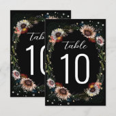 Verketting Flowers Boho Black Table Number (Voorkant / Achterkant)