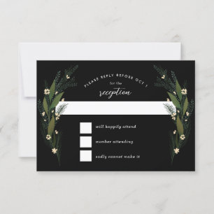 Verketting Flowers Leaves Greenery Black Wedding RSVP Kaartje