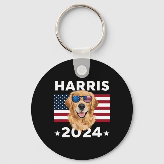 Verkiezing Kamala Harris 2024 Golden Retriever Dog Sleutelhanger (Voorkant)