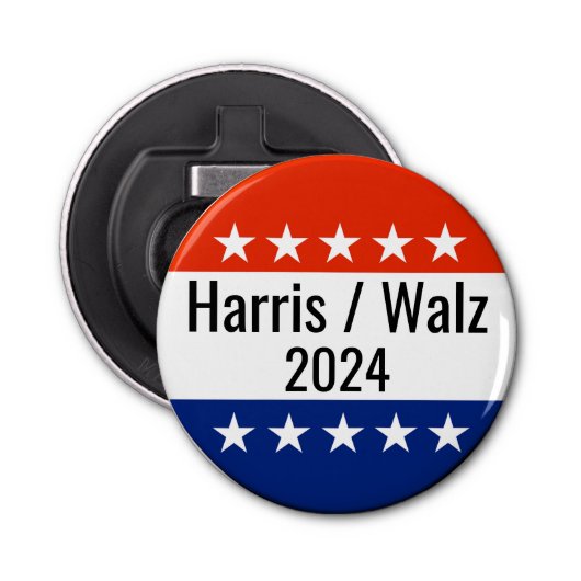 Verkiezingen Harris Walz 2024 Button Flesopener (Voorkant)