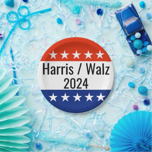 Verkiezingen Harris Walz 2024 Papieren Bordje (Feest)