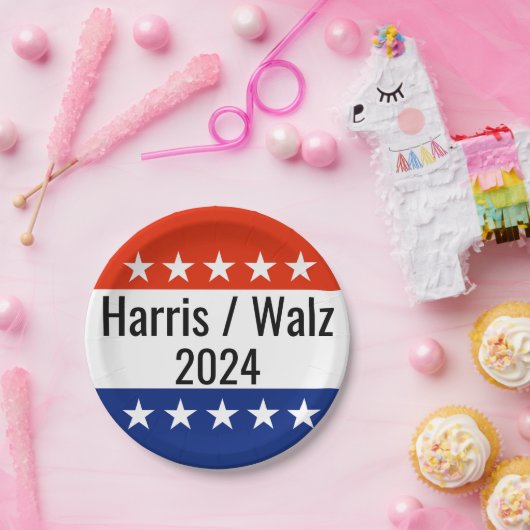 Verkiezingen Harris Walz 2024 Papieren Bordje (Feest)