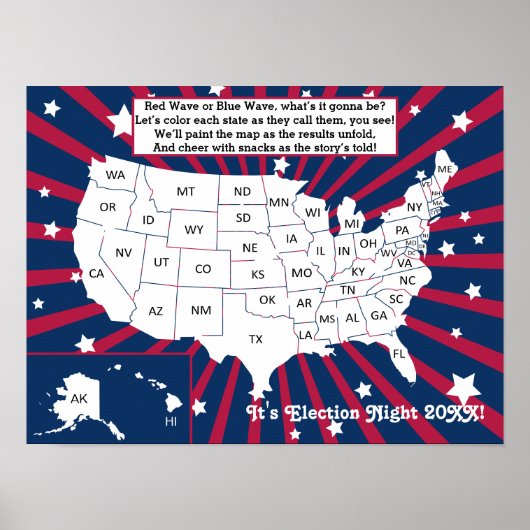 Verkiezingsavond partij 2024 Interactieve kleurkaa Poster (Voorkant)