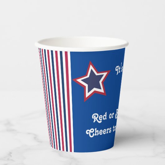 Verkiezingsavond partij 2024 Rood of Blauw gejuich Papieren Bekers (Voorkant)
