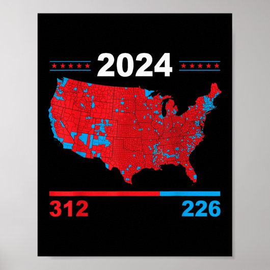 Verkiezingskaart Trump 312 Red 2024 Verkiezingsres Poster (Voorkant)