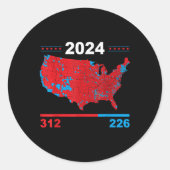 Verkiezingskaart Trump 312 Red 2024 Verkiezingsres Ronde Sticker (Voorkant)