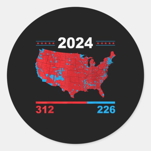 Verkiezingskaart Trump 312 Red 2024 Verkiezingsres Ronde Sticker (Voorkant)