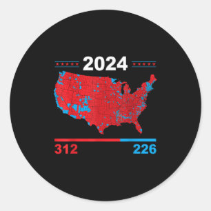 Verkiezingskaart Trump 312 Red 2024 Verkiezingsres Ronde Sticker