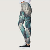 Verklaring Art Nouveau Blauw Zilver Fans Leggings (Links)