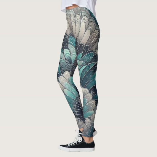 Verklaring Art Nouveau Blauw Zilver Fans Leggings (Links)