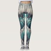 Verklaring Art Nouveau Blauw Zilver Fans Leggings (Voorkant)