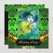 VERKLARING IN GROEN, ZWARTE DAMASKMONOGRAM, Emeral Kaart (Voorkant / Achterkant)