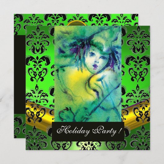 VERKLARING IN GROEN, ZWARTE DAMASKMONOGRAM, Emeral Kaart (Voorkant / Achterkant)