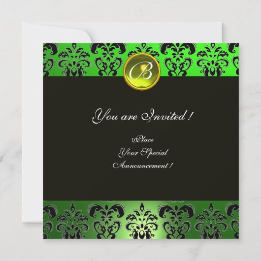 VERKLARING IN GROEN, ZWARTE DAMASKMONOGRAM, Emeral Kaart (Achterkant)