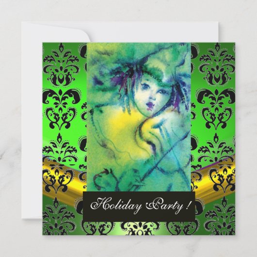 VERKLARING IN GROEN, ZWARTE DAMASKMONOGRAM, Emeral Kaart (Voorkant)