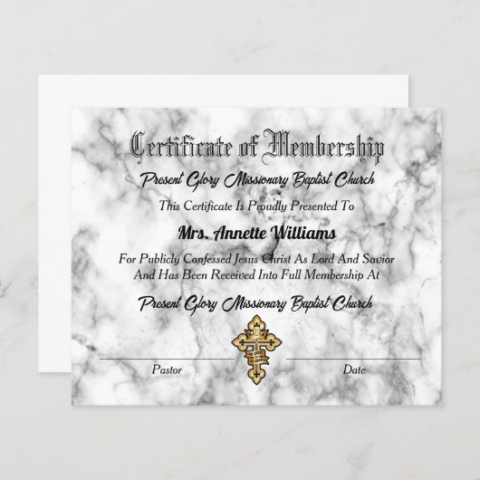 Verklaring van kerklidmaatschap (Voorkant / Achterkant)