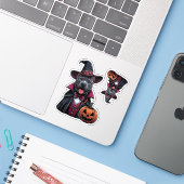Verklede Pitbull Halloween Sticker (Laptop met iPhone)