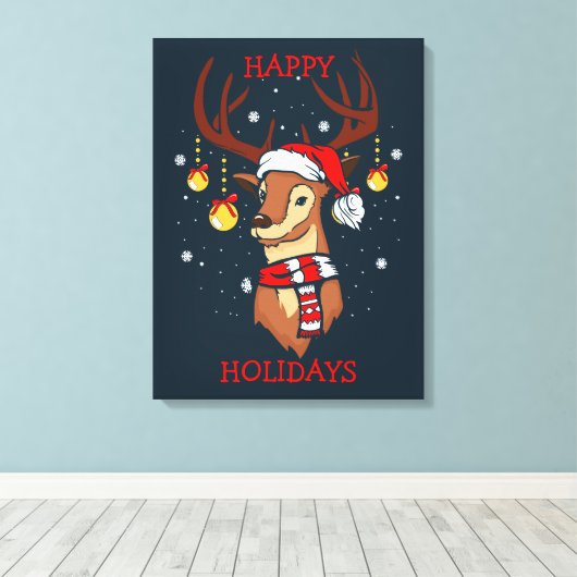 Verklede rendier kerstdecoraties canvas afdruk (Insitu (Houten vloer))