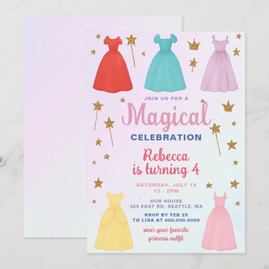 Verkleed outfits meisjes Prinses Verjaardagsfeest Kaart (Voorkant / Achterkant)