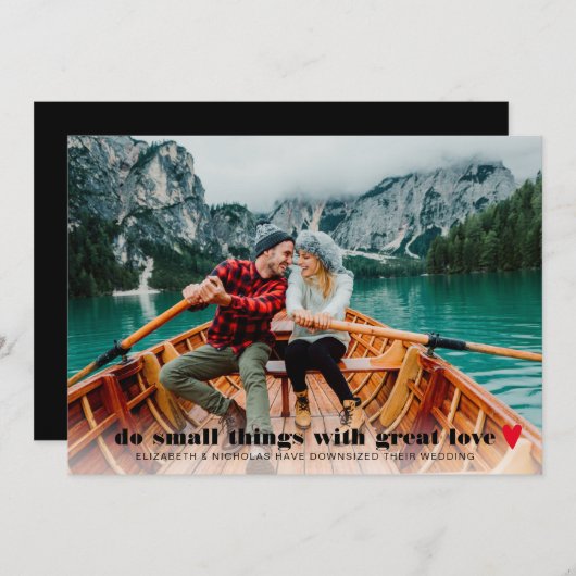 Verkleinde fotobetrokkingskaart voor microbruiloft aankondiging (Voorkant / Achterkant)