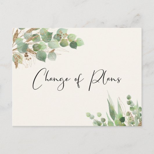 Verkleinde huwelijksgastenlijst Eucalyptus Crème Aankondigingskaart (Voorkant)