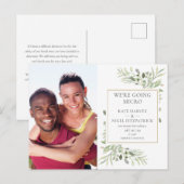Verkleinde micro groen foto bruiloft aankondigingskaart (Voorkant / Achterkant)