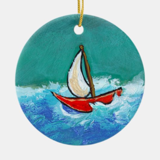 Verkleinende leuke originele bootschilderij kleurr keramisch ornament (Voorkant)