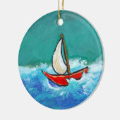 Verkleinende leuke originele bootschilderij kleurr keramisch ornament (Links)