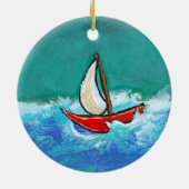 Verkleinende leuke originele bootschilderij kleurr keramisch ornament (Achterkant)