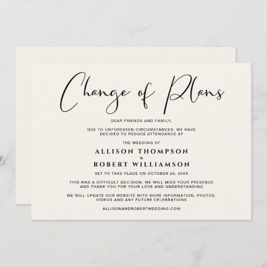 Verkleining Huwelijk Wijziging van de plannen Eleg Aankondiging (Voorkant / Achterkant)