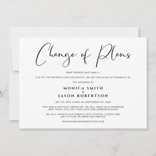 Verkleining Huwelijk Wijziging van plannen Elegant Aankondiging (Voorkant)