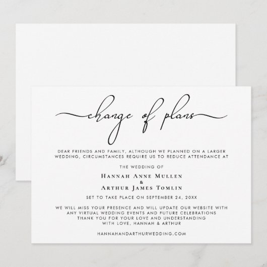 Verkleining Huwelijk Wijziging van Plannen Trendy Aankondiging (Voorkant / Achterkant)