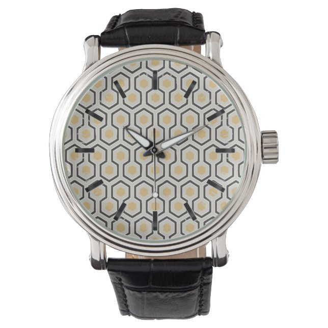 Verkleurd rasterpatroon Honeycomb Horloge (Voorkant)