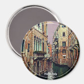 Verkleurd Venetië-kanaal met huizen in water. Ital Magneet (Voorkant / Achterkant)