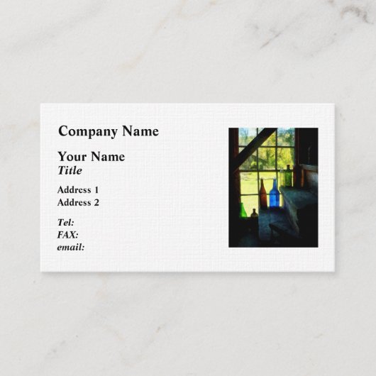 Verkleurde flessen op stappen visitekaartje (Voorkant)