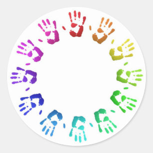 Verkleurde handafdrukken ronde sticker