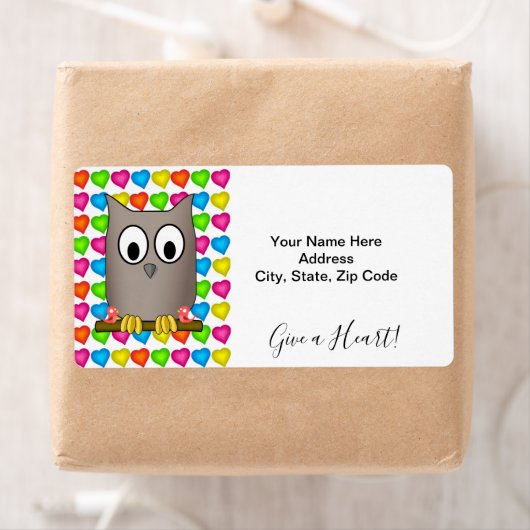 Verkleurde harten Owl Geef een hartlabel Etiket (Insitu)