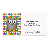 Verkleurde harten Owl Geef een hartlabel Etiket (Voorkant)